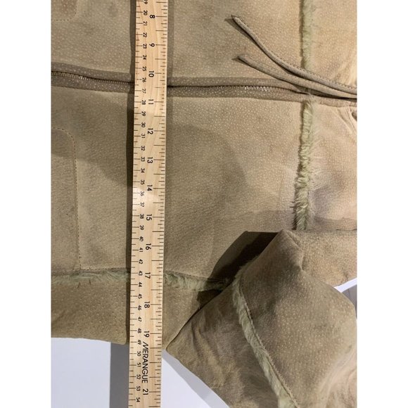 Women's Large ALDO Suede Leather Sherpa Lined Coat/Jacket Beige/Tane - Picture 10 of 12
